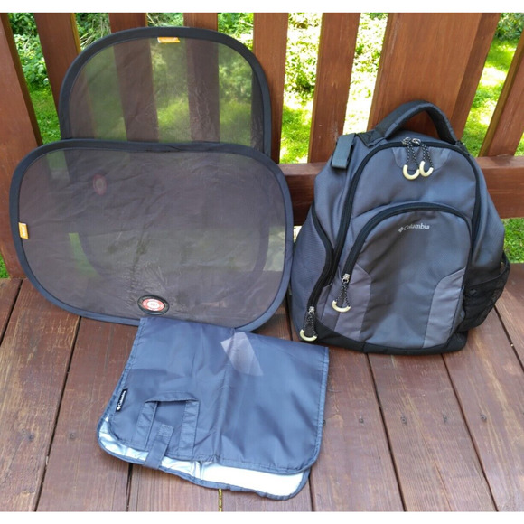 Columbia Summit Rush Backpack Diaper Bag Grey w/Changing Pad & Car Window Shades - Picture 1 of 16